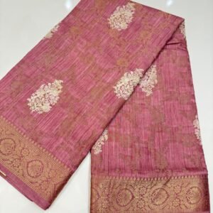 Elegant Printed Sandle With Baby Pink silk saree
