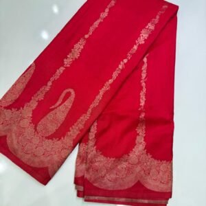 Traditional Khadi Red Saree with Rich Floral Design